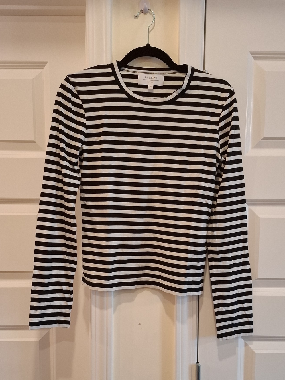 La Ligne Black White Striped Fitted Long Sleeve Top Size XS